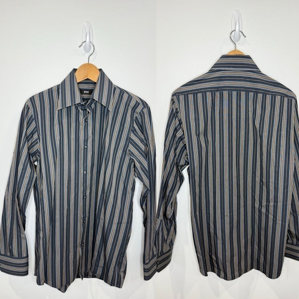 Boss Stripe Men’s Button Up Dress Shirt 15 1/2, 32/33